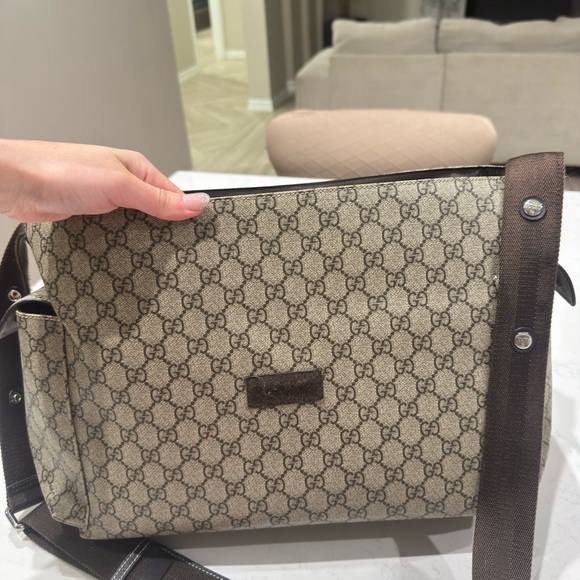 Stylish Beige and Brown Monogram Baby Bag - Picture 4 of 6